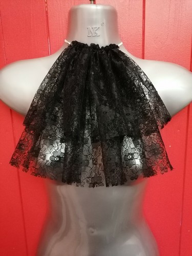 Black lace jabot neck - lace,