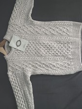 Aran Sweater Market rrp £152 Crew jumper Merino Wool Cashmere NWT chalk Size S