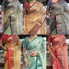 Women's Pure Organza Silk Saree With Blouse Piece