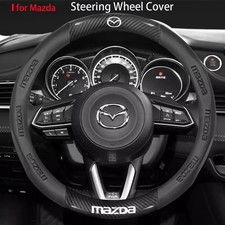 15" Carbon Fibre+PU Leather Steering Wheel Cover For 1967-2025 Mazda All models