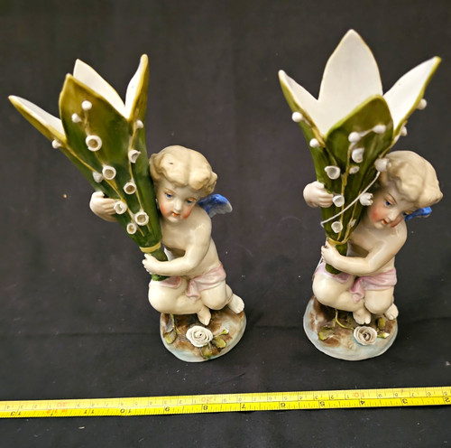 Hand painted porcelain cherub - porcelain,