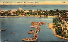 Yacht Basin Intercoastal Canal Fort Lauderdale Florida Linen Postcard