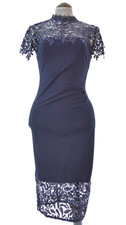 Lipsy Dress Bodycon Lace Panel Navy Shiny Midi Sequins Prom Party VIP UK 8