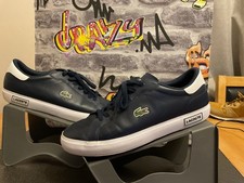 Mens Lacoste Powercourt Leather Trainers UK 9 navy smart casual vgc ?