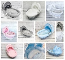 Luxury Moses Basket Wicker with Padded Dimple Soft Baby Bedding Set and Mattress