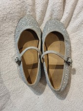 Girls Shoes Party Glitter Shoes Size 13 Silver Used Flat 