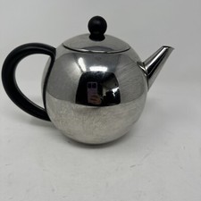Chrome Round Teapot Silver Black Handle Excellent Condition 6.5 Inch