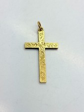 9ct Yellow Solid Gold Patterned Cross Pendant