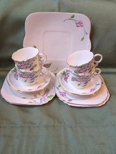  Art Deco HEATHCOTE hand painted bone china  4 Piece tea set & Cake Plate