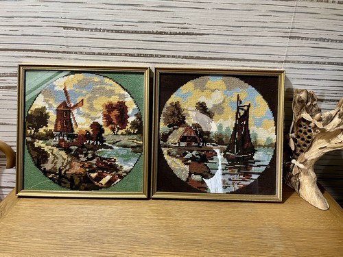 Vintage needlepoint framed art - needlepoint,