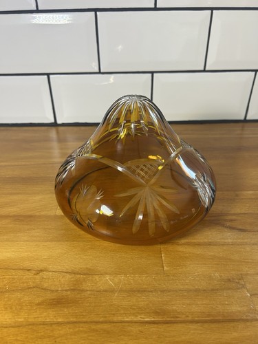 Vintage amber cut crystal vase - amber,