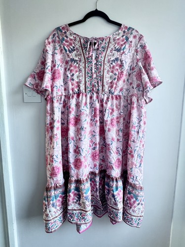 Pink floral boho - boho, dress