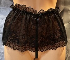 Womens Ladies Black Lacy Frilly Thong Briefs  Panties Knickers Size S/8