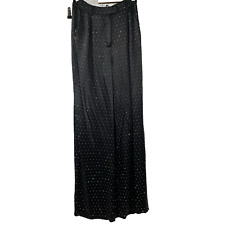 Club L London Black Diamante Satin Feel Wide Leg Trousers Size UK 8 26" Waist W9