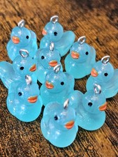 10 cute blue (turquoise blue?) acrylic Duck Charms for Jewellery making