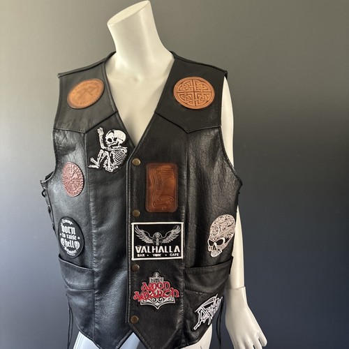 Leather biker waistcoat vest - leather,