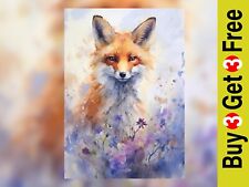 Fox Amongst the Flowers: Watercolor Painting Print 5"x7"