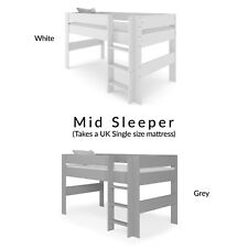 Childrens Child Boy Girl Single Mid Sleeper Cabin Bed in White or Grey 3ft
