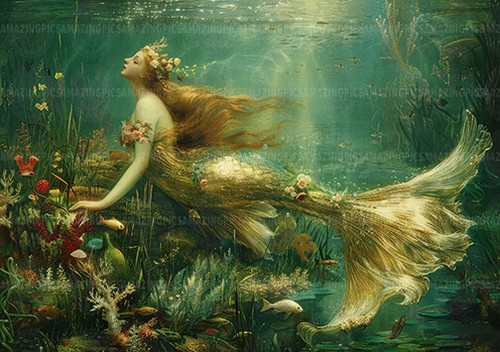 Floral mermaid underwater art - floral,