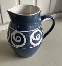 Brixham Pottery Blue White Swirl Jug 14cm