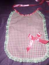 PINK  GINGHAM ADULT BABY SISSY BIB LACE TRIM SATIN BOWS AND TIES PLASTIC BACK