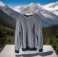 PG FIELD CHUNKY KNIT JUMPER Men’s  Blue Round Neck Fisherman Style Size Medium 