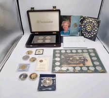 Job Lot British Commemorative Coins Inc. Royalty, Coloured, Historic Cars, Etc.
