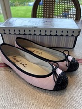 French Sole Henrietta Pink Leather Black Glitter Tow Ballet Shoes UK Size 3 (36)