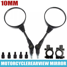 Pair Universal 10mm Round Motorcycle Rearview Rear View Side Mirrors W/ Adapter