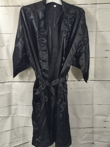 Women black satin kimono - black,