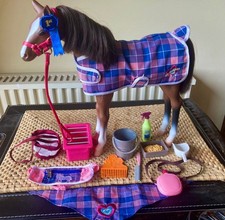 Our Generation Horse Brown by Battat with extras rug/feed/comb/bucket/scoop/etc.