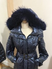 Luxury Women's Navy Real Fur Hood Padded  Coat Size 10/12