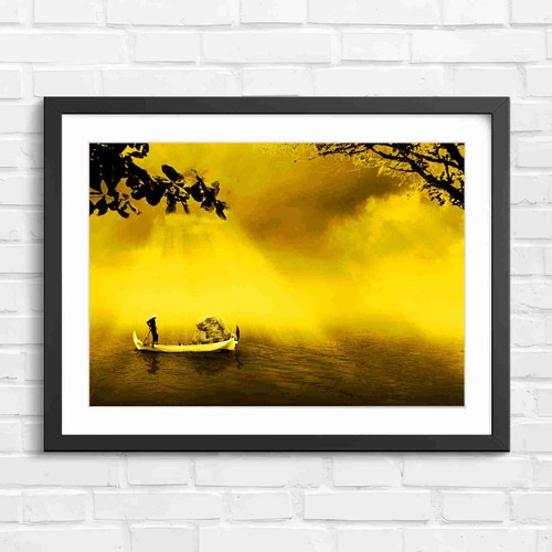 Foggy lake boat with fisher - with,