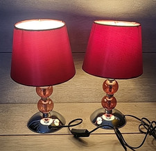 Dunelm Set of 2 Table Glass Lamps Lights Red H31cm Bedroom Bedside Modern