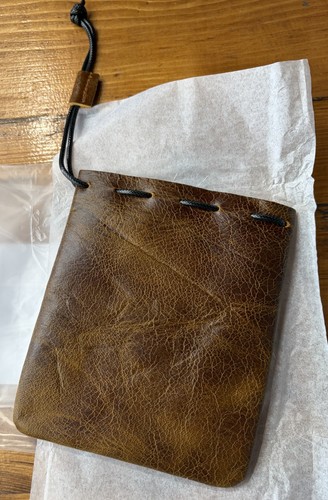 Brown leather drawstring - brown, pu