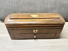 ANTIQUE WOODEN BOX WITH INLAY DESIGN LOCKABLE JEWELLERY KEEPSAKE STORAGE CASE