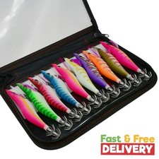 10Pc Luminous Squid Jig Hook Lures Shrimp Octopus Cuttlefish Fishing Lead Sinker
