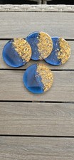 Artisan Resin Navy & Gold Flakes  Style Coasters. Set Of 4.