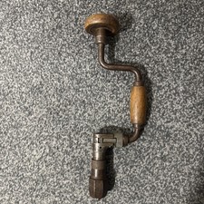 VINTAGE CAST METAL HAND CRANK DRILL WOOD HANDLE WOODWORKING TOOL UNIQUE