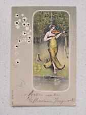 Lady and Violin. Hand coloured ? Serie Musik 1300. Undivided. Bruxelles 1903.