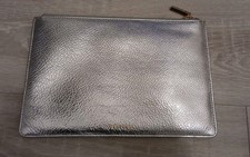 Whistles Silver Clutch Bag, Moc Croc Pattern with Gold Zip Closure.