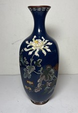 Antique JAPANESE MEIJI PERIOD ENAMEL CLOISONNE VASE blue floral - 10”