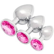 1-3PC Metal Butt Plug Anal Dildo Diamond Jewel Smooth Sex Toy Princess Stone