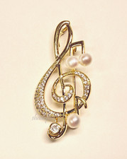 Stylish Music Note Brooch with 4mm Edison Cultured Pearls Gift Pearl Jewelry