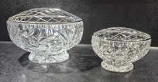 VINTAGE PAIR OF BOHEMIA CUT GLASS CRYSTAL ROSE BOWLS WITH MESH LIDS