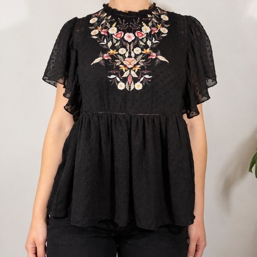 Zara black floral embroidered - black,