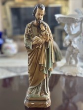 Vintage 14" Saint Joseph holding Baby Jesus Chalkware Religious Statue Italy