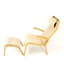 Retro Vintage Danish Lambs Wool Lounge Easy Chair Armchair + Stool 70s 80s Oak