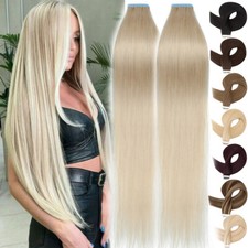 Invisible Tape In Hair Skin Weft Remy Human Hair Extensions Thick Full Head 150G