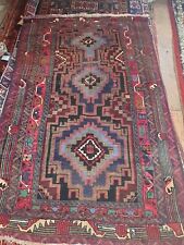Vintage Middle Eastern Handknotted Rug Woollen Geometrical Deep Colours